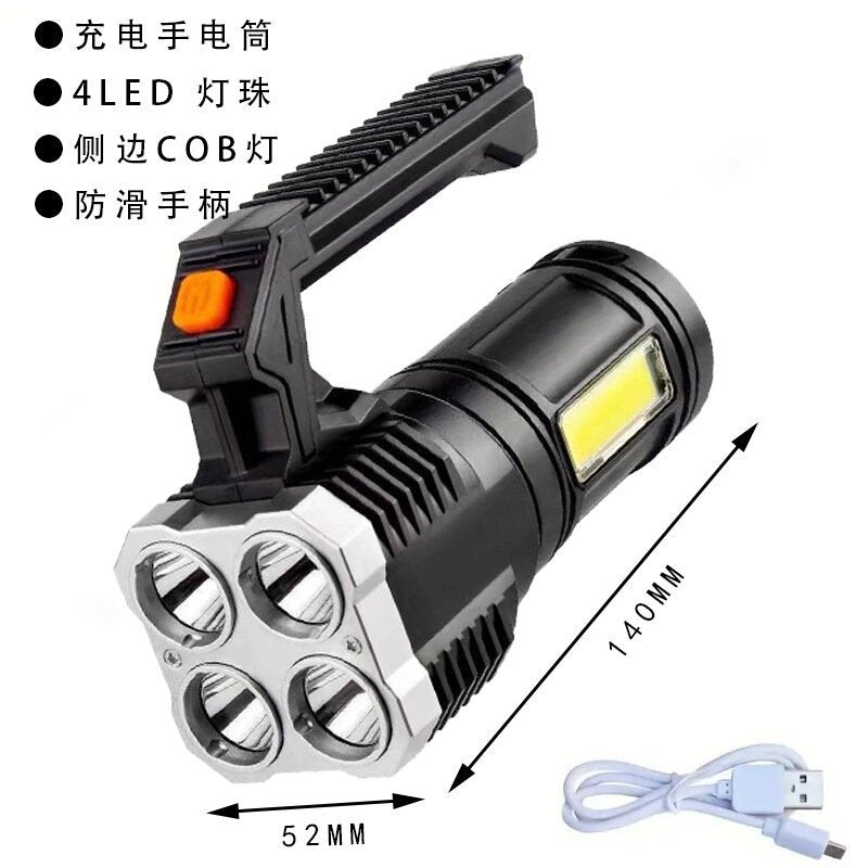 Quad-core flashlight bright LED charging 100,000 lumens burst bright high-power outdoor multi-function lighting long-range light