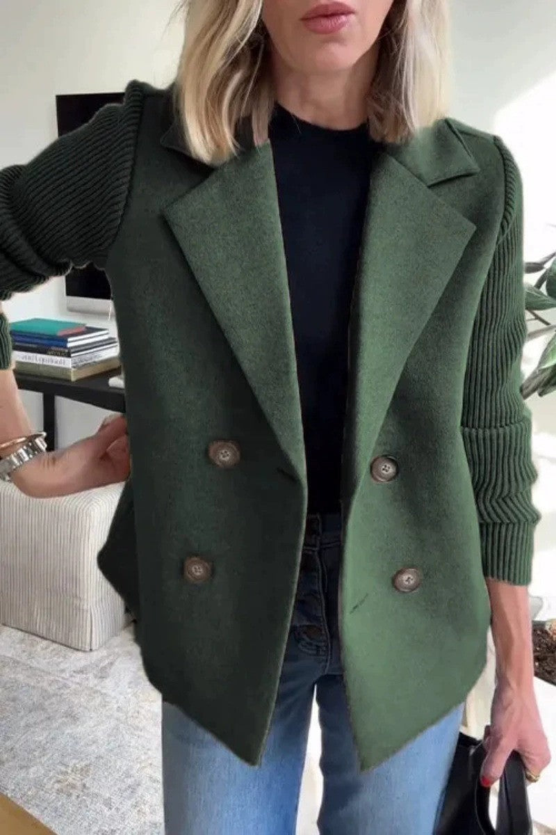 Amazon 2025 Spring New Cross-Border European and American Export Women's Fashion Elegant Woolen Splicing Jacket