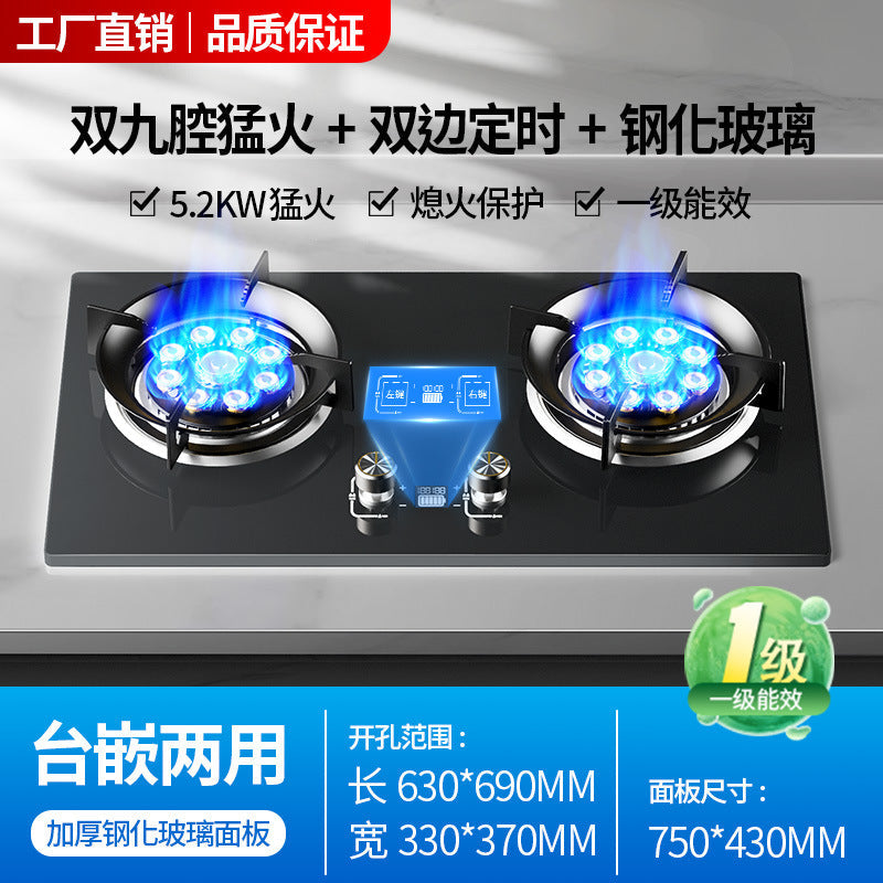 Gas Stove Double Stove Household Gas Stove Natural Gas LPG Embedded Desktop Fierce Stove Stove Timing New Style