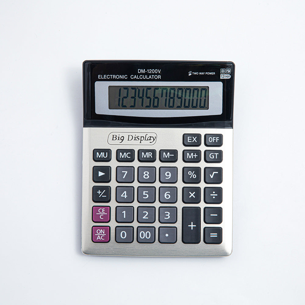 Large Screen 1200V Large Buttons 12-Bit Aluminum Metal Calculator Desktop Financial Office Supplie