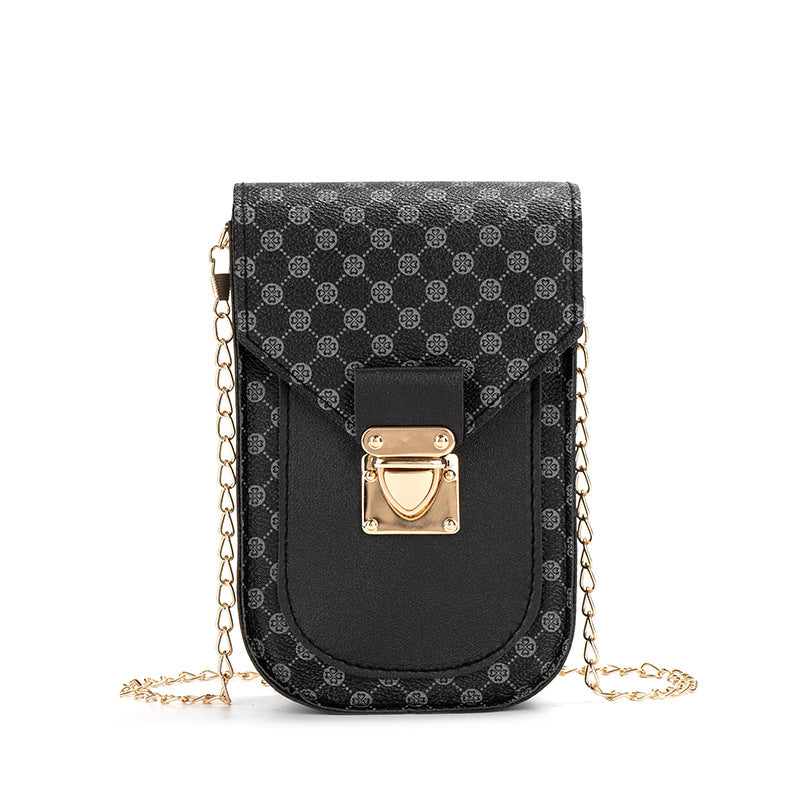 Retro Style Geometric Printed Mobile Phone Bag Trendy 2023 Fashion Women's Shoulder Crossbody Bag Distinctive Chain Bag One Piece Hair