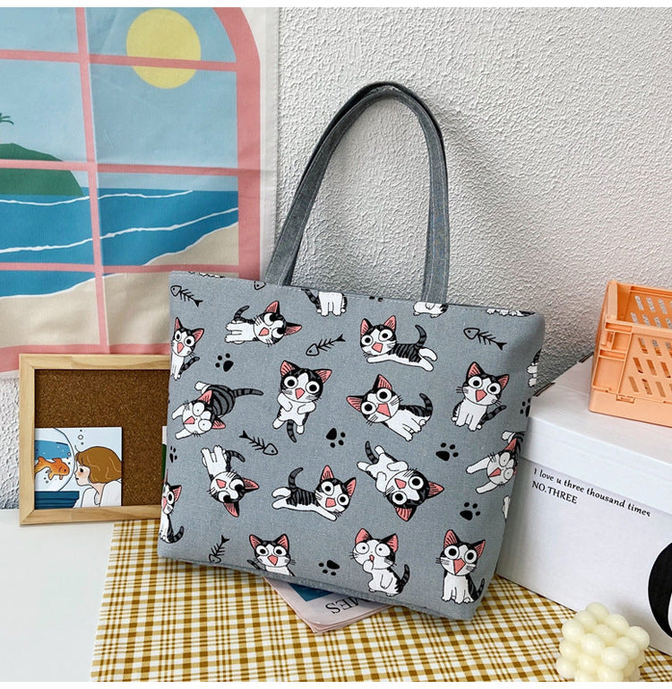 New Canvas Bag Large Capacity Shoulder Bag Women's Bag Printed Handbag Korean Style Tote Bag Literary Canvas Bag