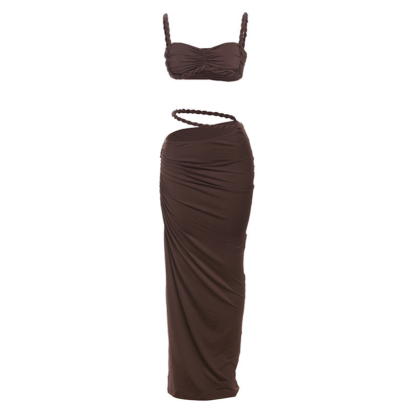 Europe and the United States wholesale women's clothing 2025 spring new sexy solid color backless small camisole vest hip skirt suit