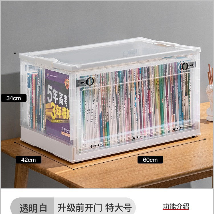 Large Plastic Folding Storage Box with Lid for Books Books Transparent Toy Pulley Tidy Box Book Box Storage Box
