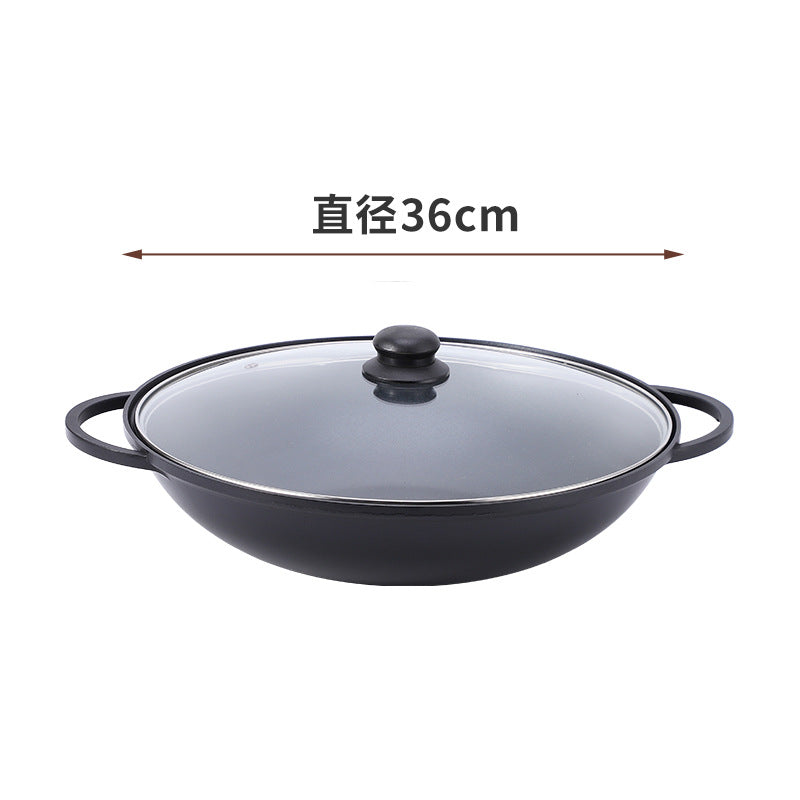 Household Double-Bottomed Aluminum Alloy Double-Ear Wok Gas Induction Cooker Non-Stick Pot Soup Pot Restaurant Pot Dry Pot Stew Pot