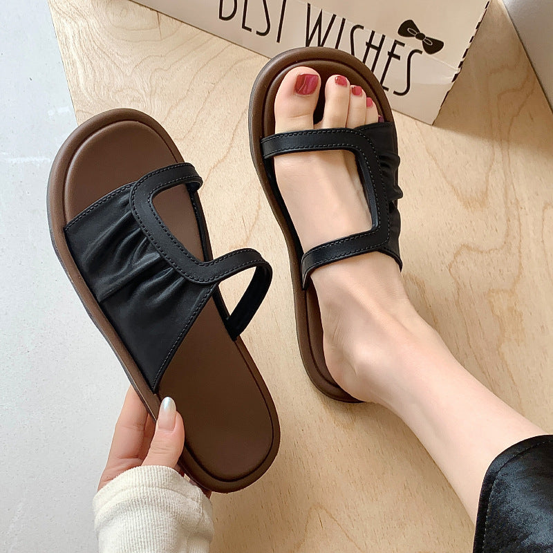 Women's Summer New Fashion Versatile Square Buckle Trendy Slip-On Home Non-Slip Bathroom Outdoor Beach Sandals