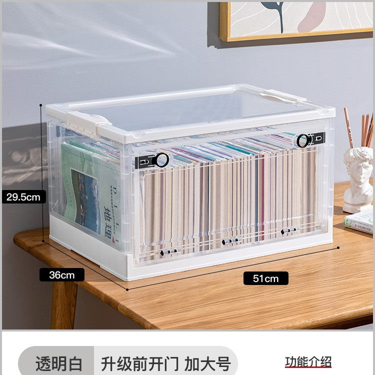 Large Plastic Folding Storage Box with Lid for Books Books Transparent Toy Pulley Tidy Box Book Box Storage Box