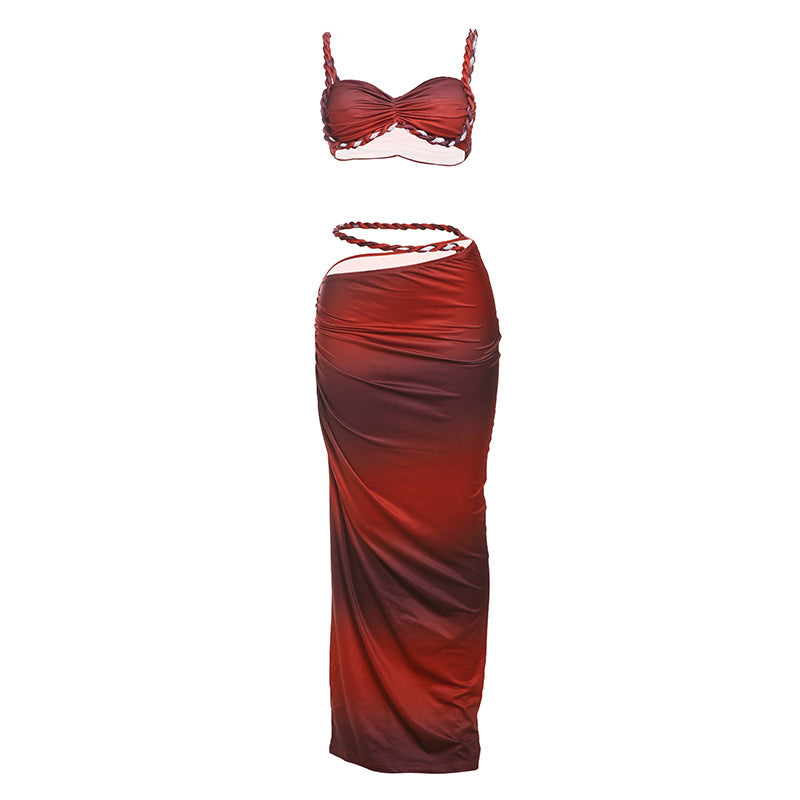 Europe and the United States wholesale women's clothing 2025 spring new sexy solid color backless small camisole vest hip skirt suit