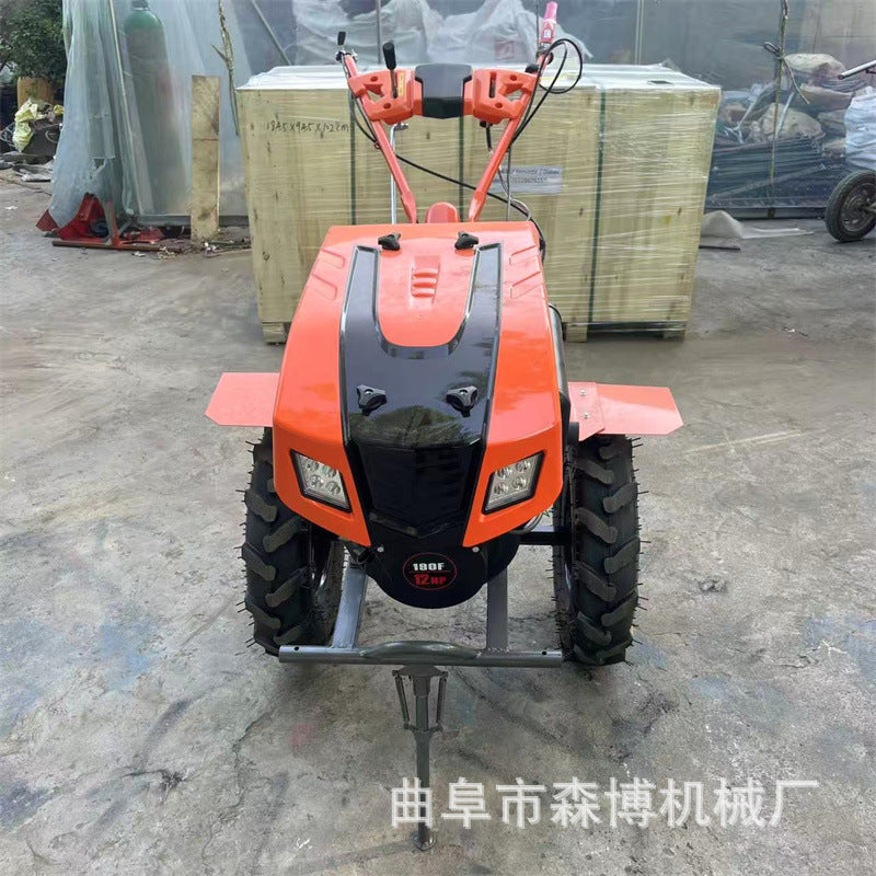Agricultural Small Tillage Machine, Hand-Held Diesel High-Power Rotary Tillage Machine, Lighting Model with Hood, Hard Ground Deep Plowing Machine