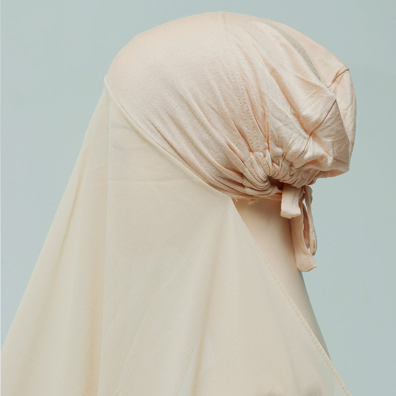Rayon Adjustable Headscarf Hat, Chiffon Base Cap, Women's Thin Breathable Sweat-Absorbent Headscarf Scarf All-In-One Head Wrap