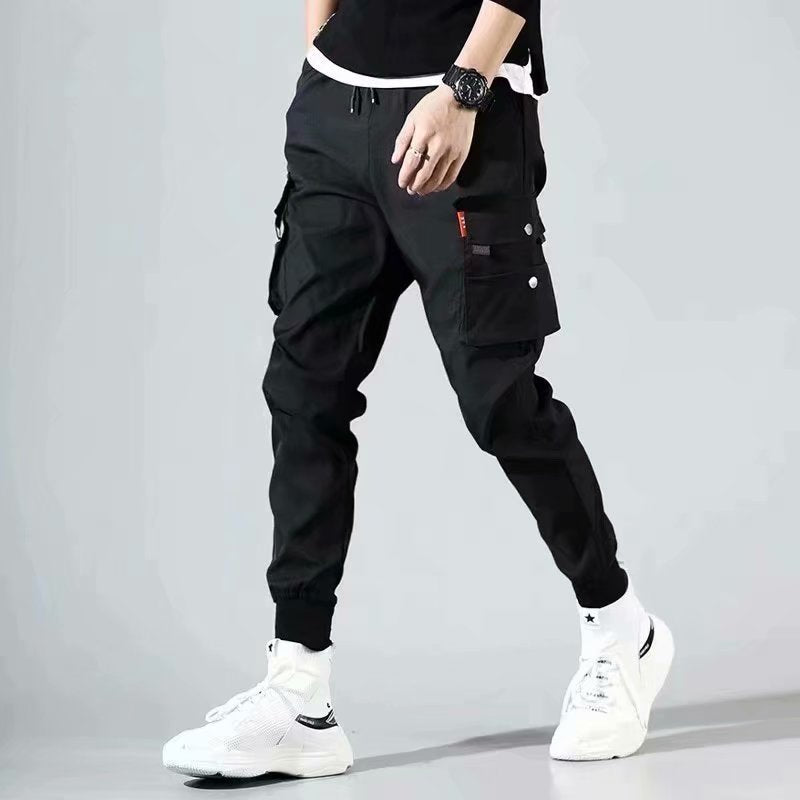 Men's Summer Thin Cargo Pants, Large Size, Cropped Sports Pants, Korean Style, Trendy Loose Jogger Casual Long Pants
