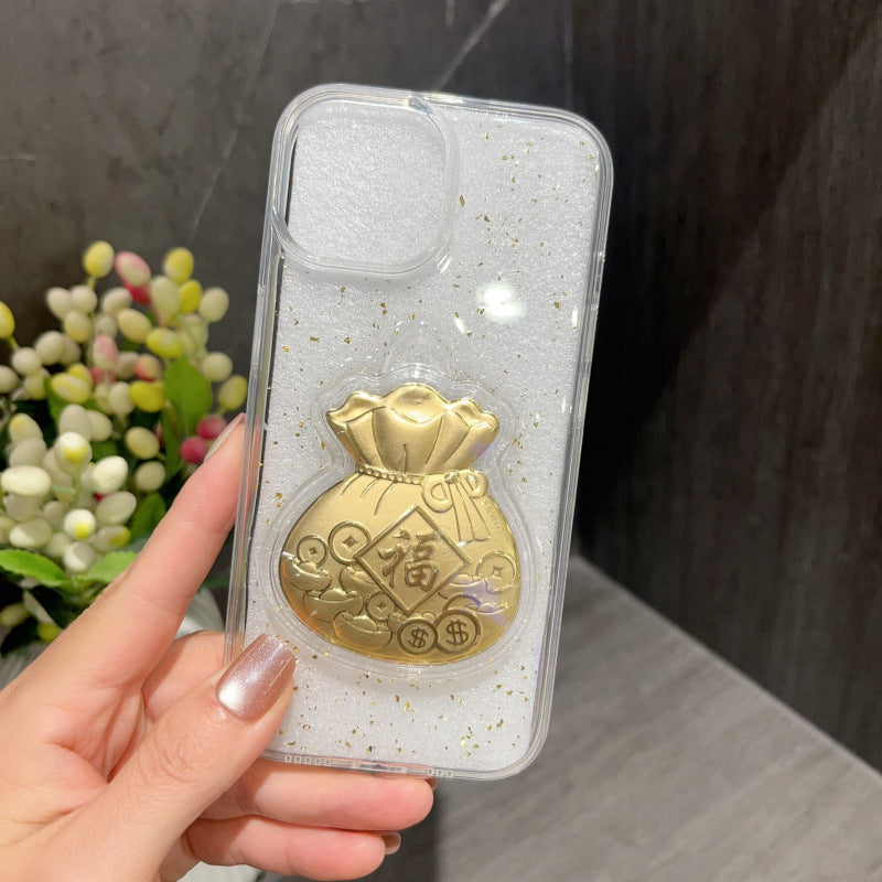 Diamond Shell Glitter Case Suitable for iPhone 15 Electroplated Lens Frame Phone Case with Resin for Immediate Wealth New Year Edition