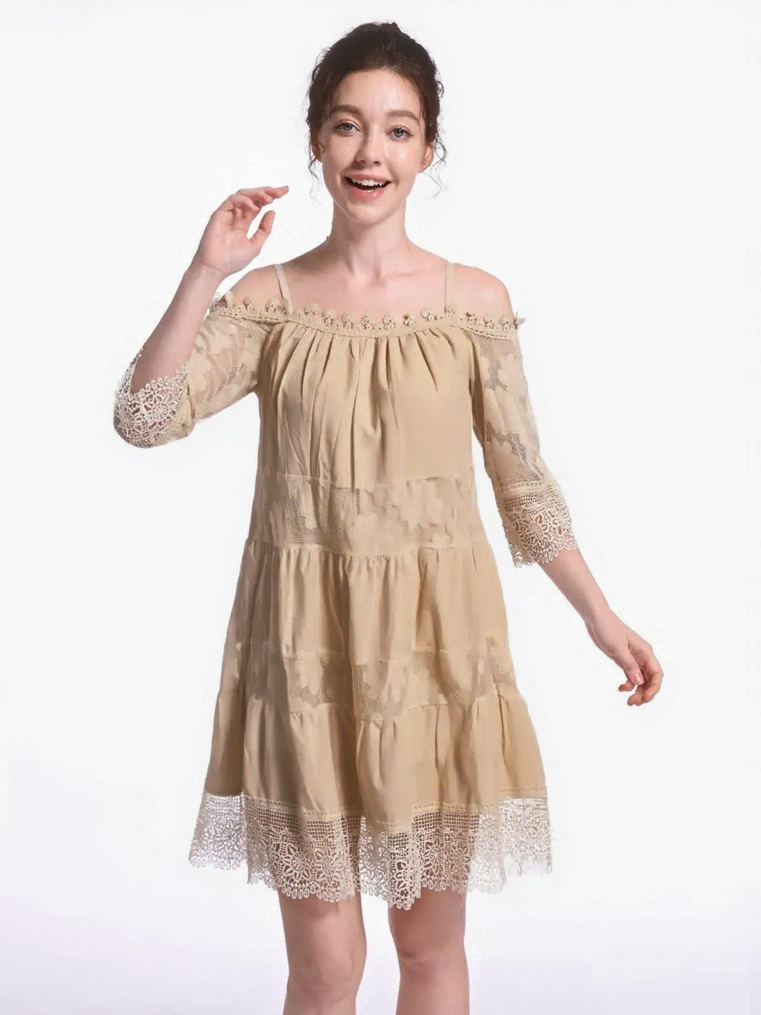 Cross-Border Amazon Princess Style European and American Dress Off-Shoulder Lace Suspender Skirt Fashionable Solid Color Loose Dress