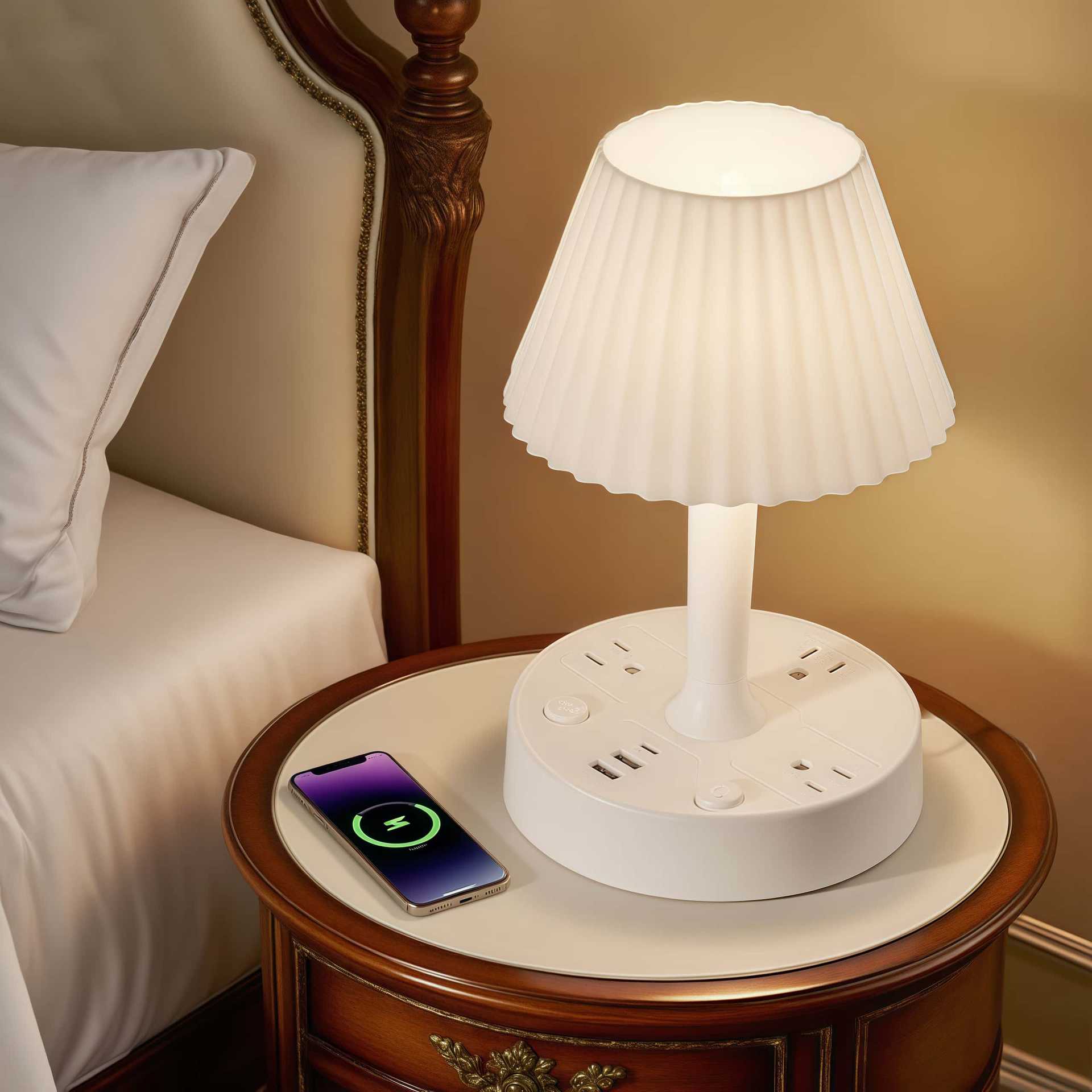 Power Strip with Desk Lamp, Bedside Ambient Light with USB and Pd Charging Ports