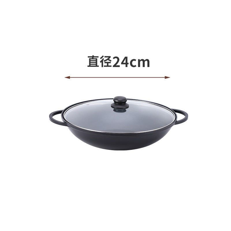 Household Double-Bottomed Aluminum Alloy Double-Ear Wok Gas Induction Cooker Non-Stick Pot Soup Pot Restaurant Pot Dry Pot Stew Pot
