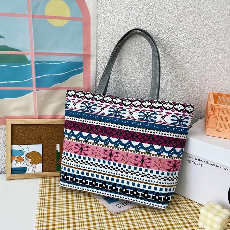 New Canvas Bag Large Capacity Shoulder Bag Women's Bag Printed Handbag Korean Style Tote Bag Literary Canvas Bag