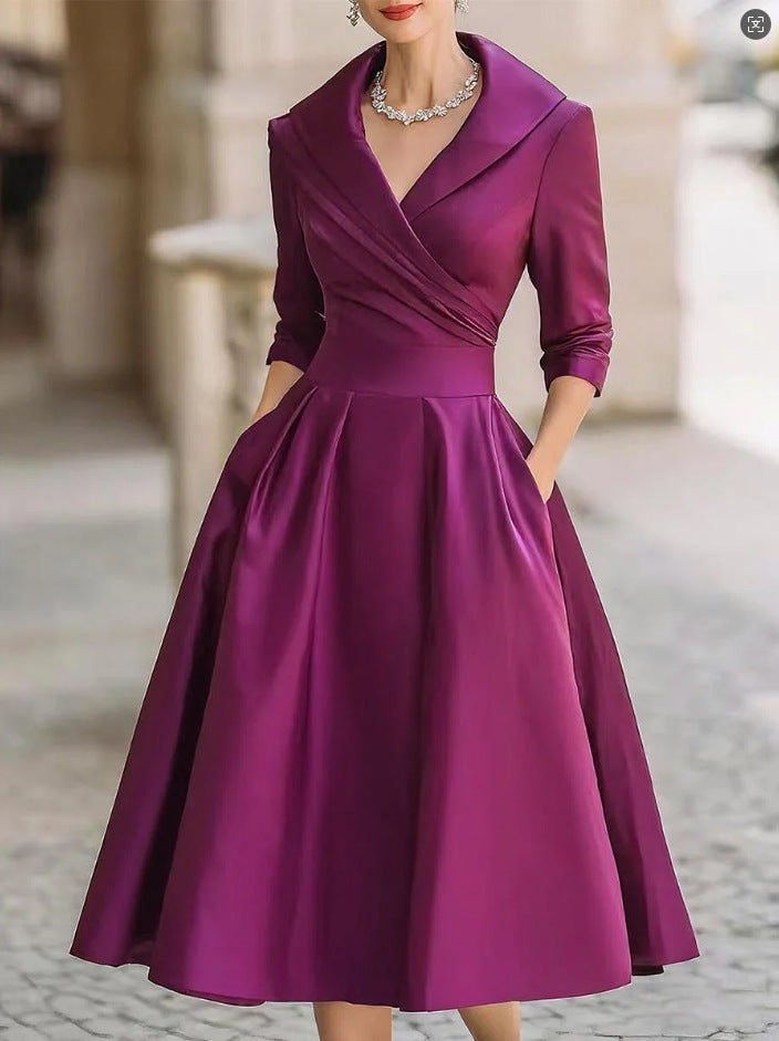 2025 New European and American Women's Clothing Amazon Xiyin Independent Website Elegant Formal Waist-Cinching Slimming Dress