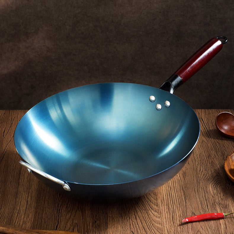 Iron Pot Is Not Easy to Stick, Old-Fashioned Uncoated Wok, Household Gas Stove, Commercial Street Stall, Outdoor Wrought Iron Grilled Blue Pot