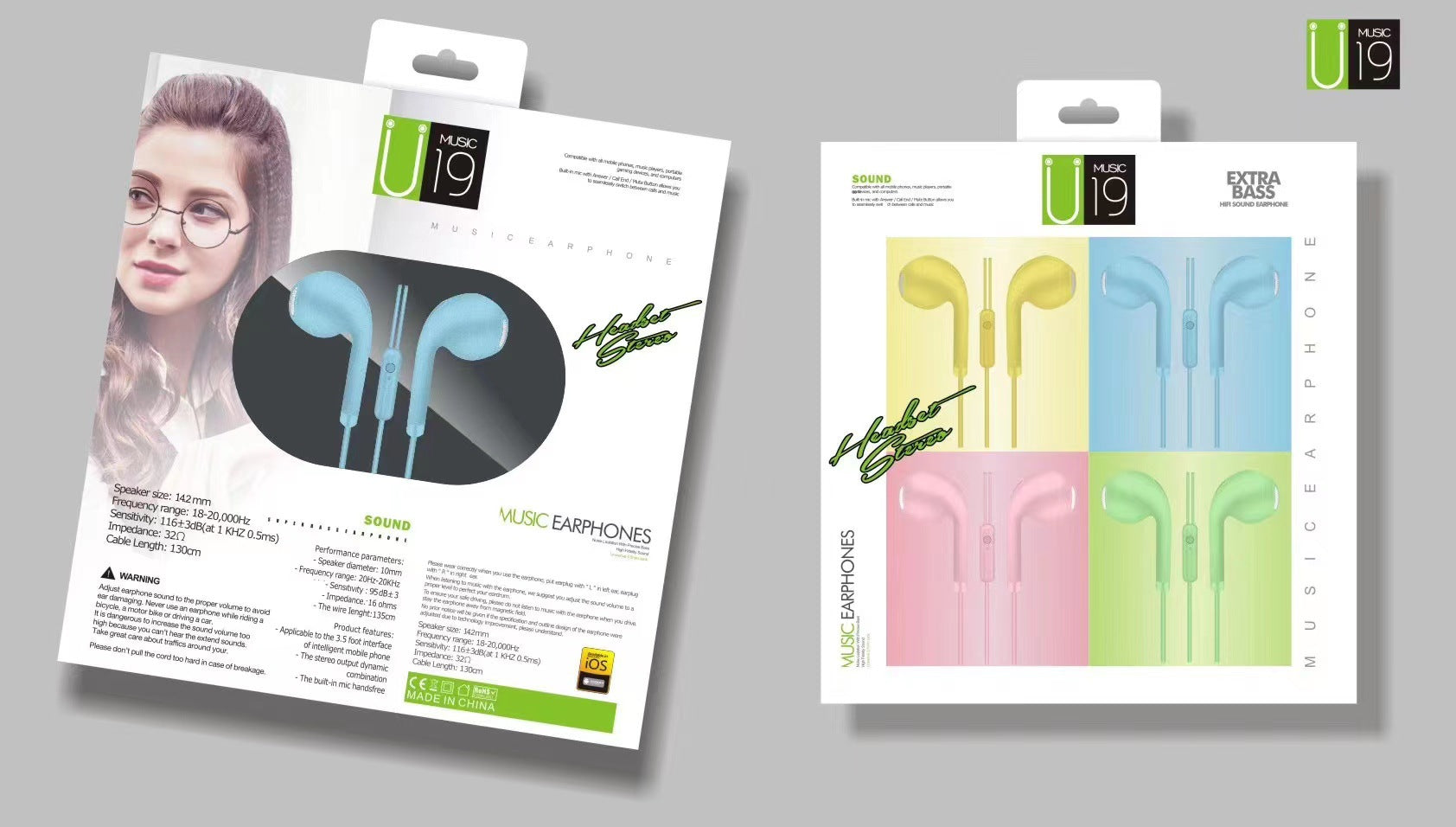 U19 U18 Wired Headphones Glossy U88 Macaron Headphones Flat Ear Heavy Bass Karaoke Call Microphone