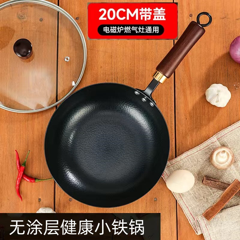 Small iron pot 20cm Japanese-style mini household uncoated flat cooking pot induction cooker suitable for small wok