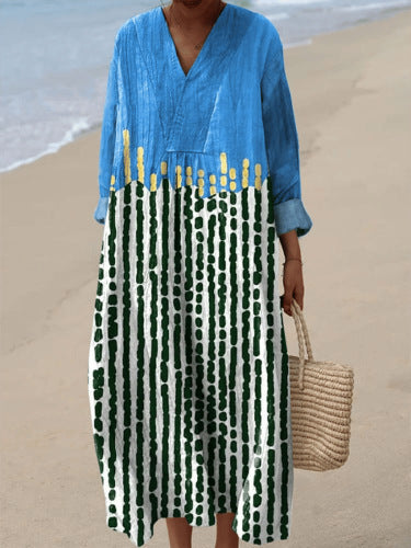 2025 Cross-Border Independent Station Amazon Long Sleeve Shirt Dress Women's Casual Floral 3D Printed Sleeve Long Skirt