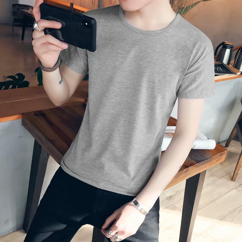 Summer Thin Men's Short-sleeved T-shirt Color Base Shirt Men's White T-shirt Slim-fit Korean Round Neck Half-sleeved Top