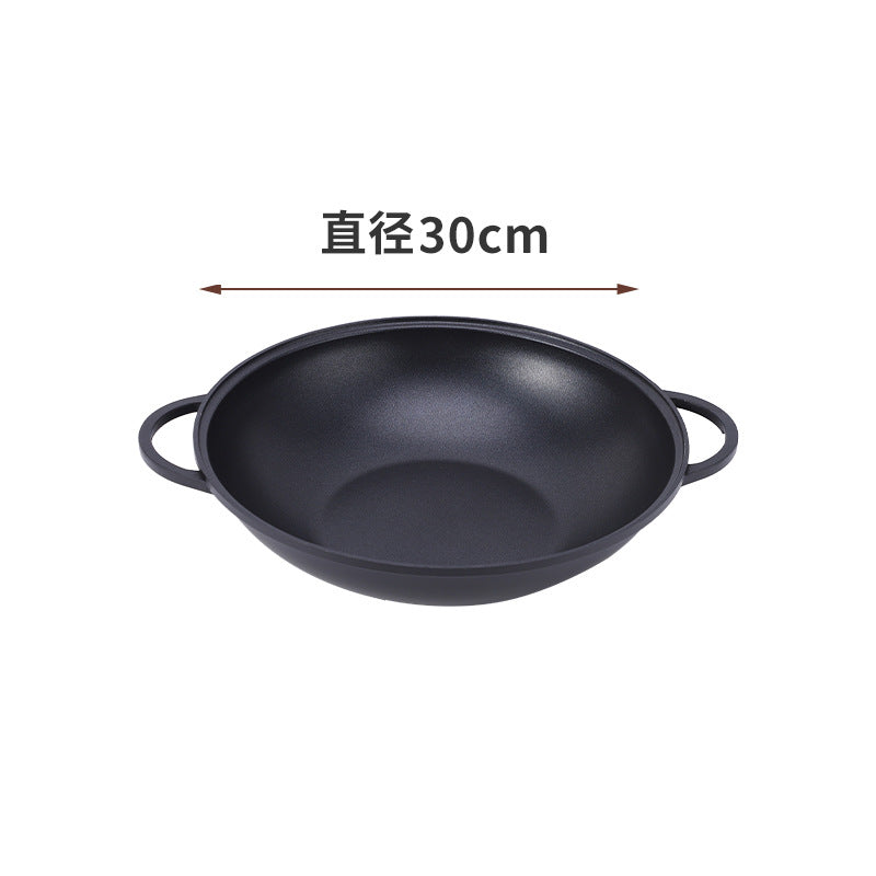Household Double-Bottomed Aluminum Alloy Double-Ear Wok Gas Induction Cooker Non-Stick Pot Soup Pot Restaurant Pot Dry Pot Stew Pot