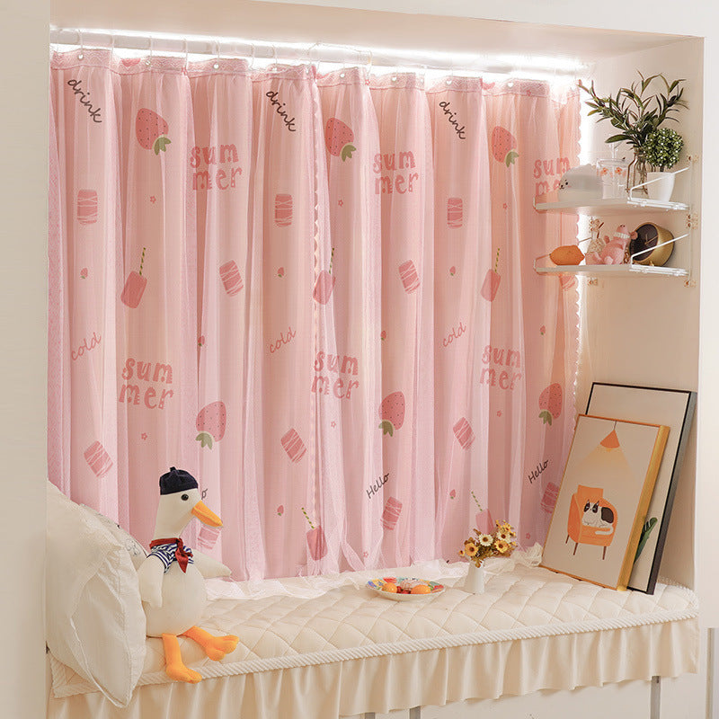 No-Drill Installation Simple Curtain for Bedroom Blackout with Rod, Complete Set for Small Windows, Bay Window Covering Fabric, Rental Room Door Curtain