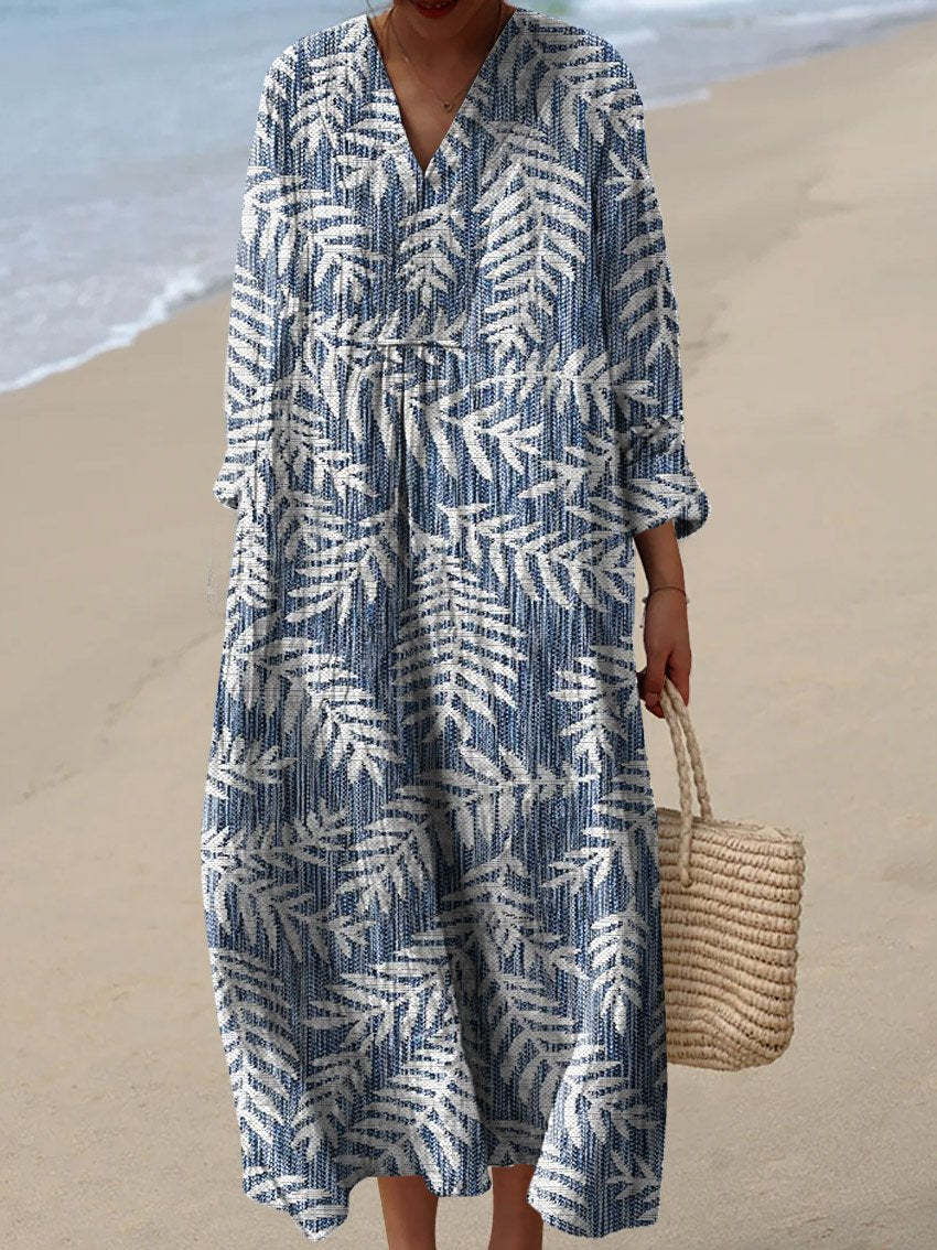2025 Cross-Border Independent Station Amazon Long Sleeve Shirt Dress Women's Casual Floral 3D Printed Sleeve Long Skirt