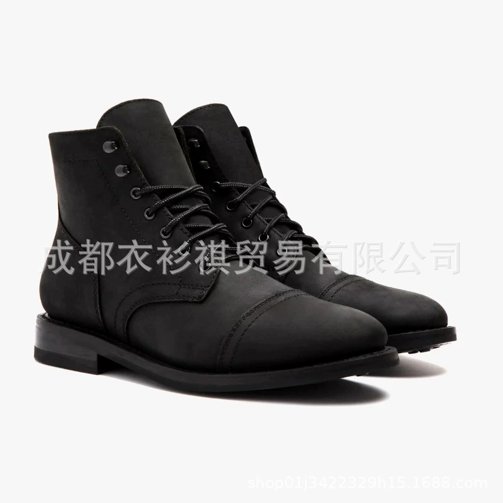 Wish foreign trade new retro round head work martin boots high-top locomotive shoes men's shoes lace men's shoes
