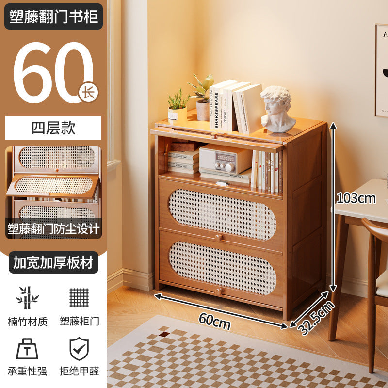Multi-Layer Bookcase, Retro Rattan Entrance Cabinet, American Tipping Cabinet, Storage Cabinet, Large-Capacity Storage Floor-Standing Display Cabinet