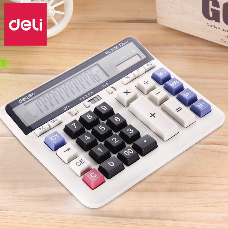 Deli 2135 computer keyboard finance bank computer dual power solar desktop office calculator
