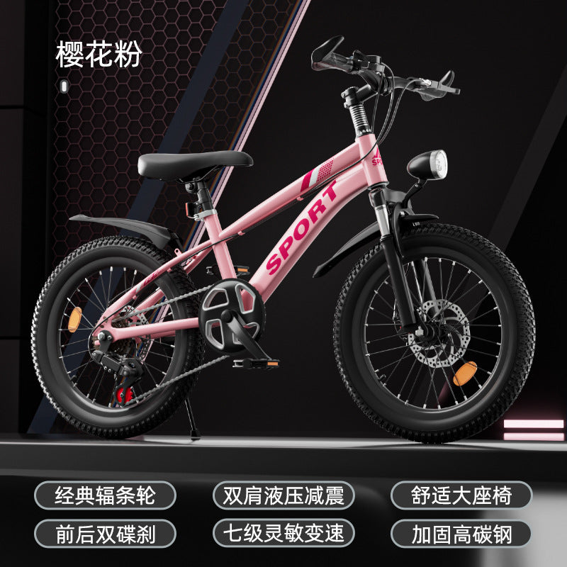 Children's Bicycles 6-10-12-16 Years Old, Boys and Girls, Medium and Large Kidsren's Double Disc Brake Variable Speed Mountain Bike Pedal Bicycle
