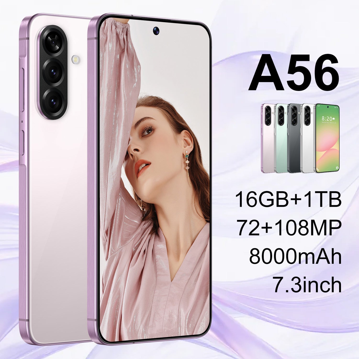 New  A56 Mobile Phone 12.0 Smartphone 4+64 Large Screen 7.3inch Android 12.0 Popular Foreign Trade Mobile Phone