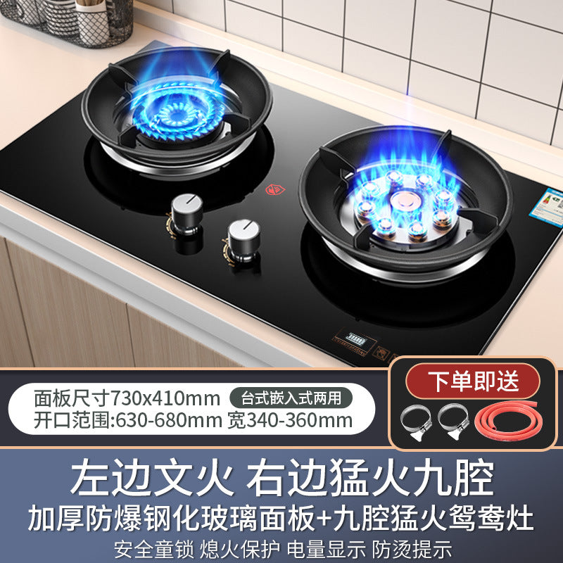 Wholesale large firepower nine-gun fierce fire gas stove household double stove embedded dual-purpose gas stove natural gas double stove