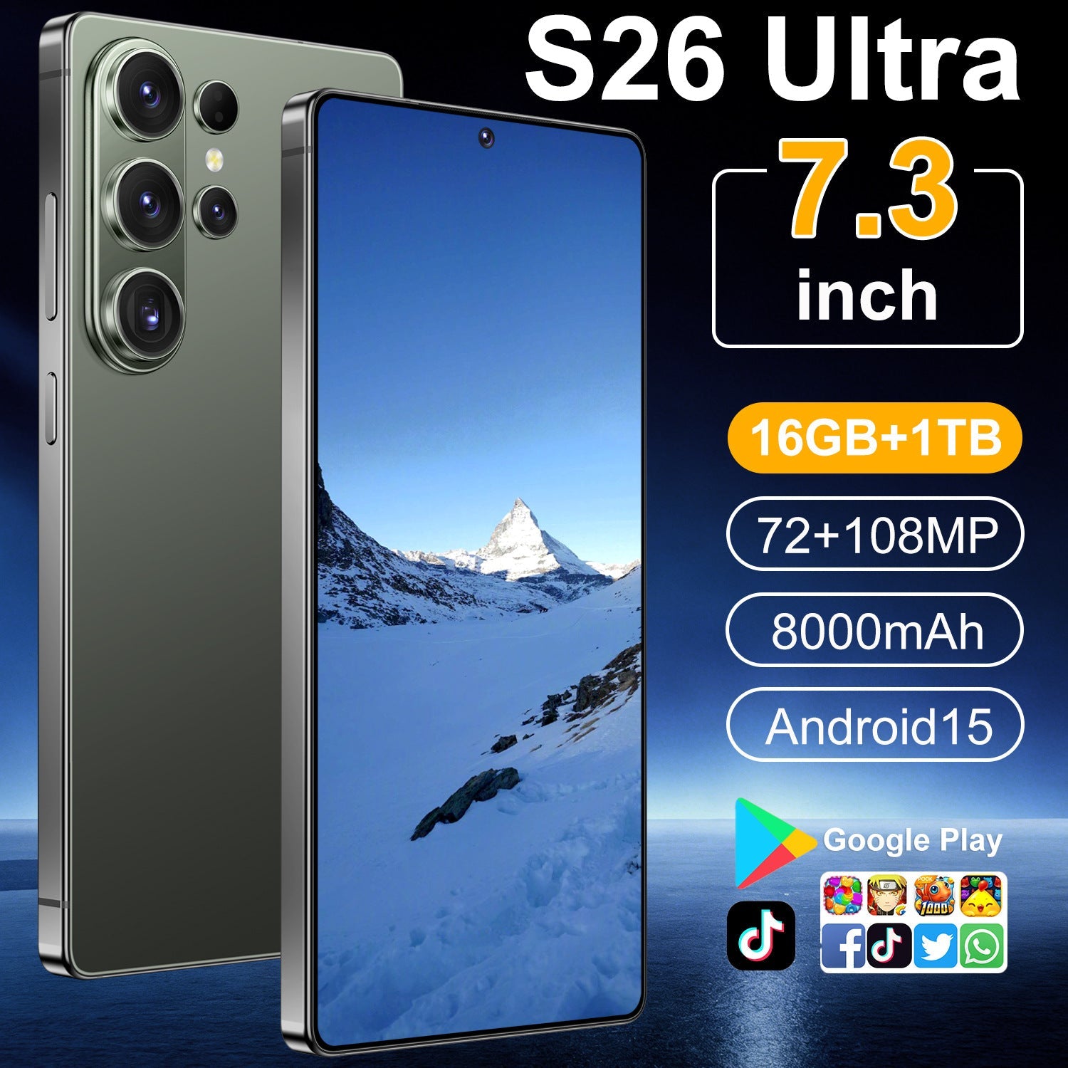Hot-Selling Mobile Phone S26Ultra 16+1Tb Perforated Design 7.3inch Large Screen Foreign Trade Smartphone