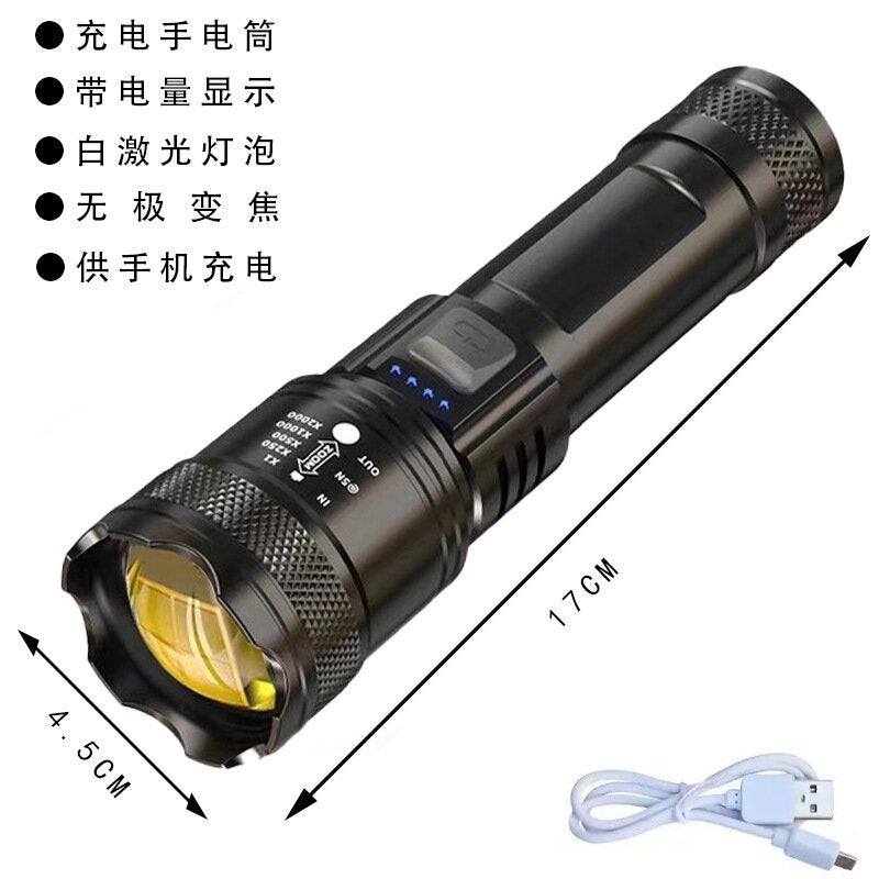 Quad-core flashlight bright LED charging 100,000 lumens burst bright high-power outdoor multi-function lighting long-range light