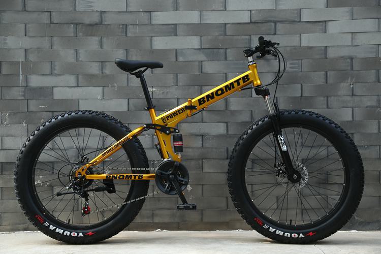 Folding beach snow bike double shock absorption double disc brake soft tail mountain bike 4.0 widened large tire bicycle zxc