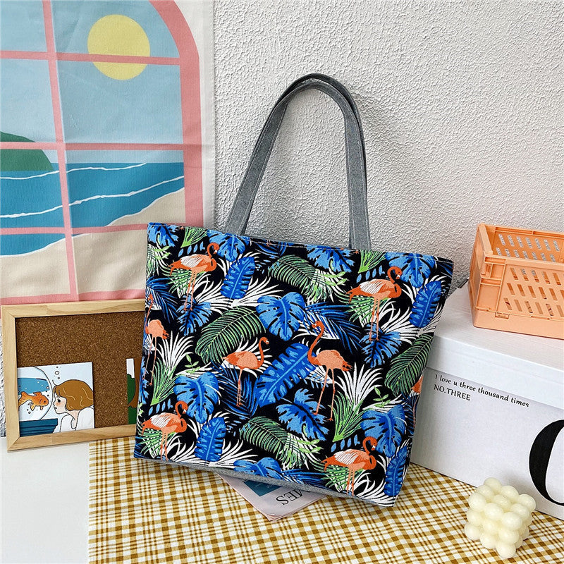 New Canvas Bag Large Capacity Shoulder Bag Women's Bag Printed Handbag Korean Style Tote Bag Literary Canvas Bag