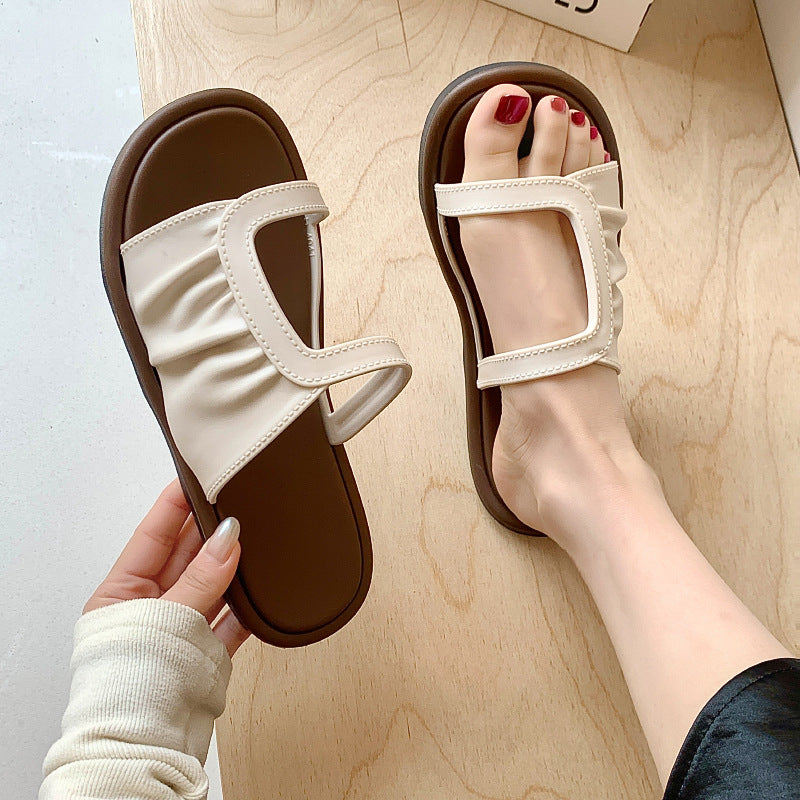 Women's Summer New Fashion Versatile Square Buckle Trendy Slip-On Home Non-Slip Bathroom Outdoor Beach Sandals