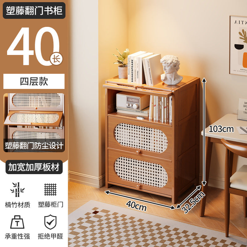 Multi-Layer Bookcase, Retro Rattan Entrance Cabinet, American Tipping Cabinet, Storage Cabinet, Large-Capacity Storage Floor-Standing Display Cabinet