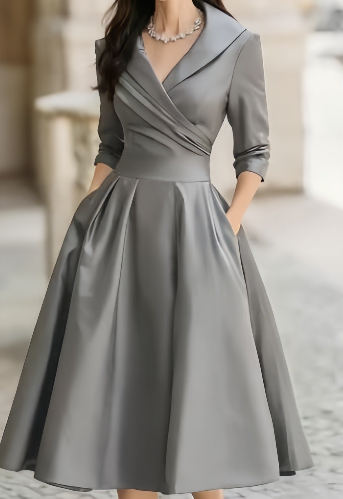 2025 New European and American Women's Clothing Amazon Xiyin Independent Website Elegant Formal Waist-Cinching Slimming Dress