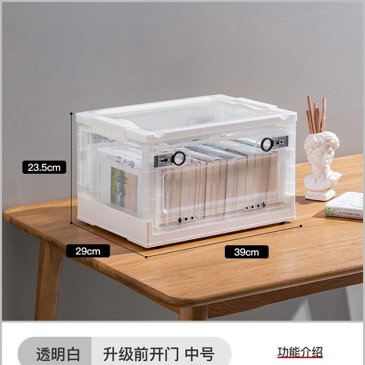 Large Plastic Folding Storage Box with Lid for Books Books Transparent Toy Pulley Tidy Box Book Box Storage Box
