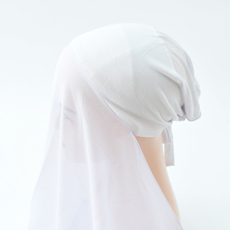 Rayon Adjustable Headscarf Hat, Chiffon Base Cap, Women's Thin Breathable Sweat-Absorbent Headscarf Scarf All-In-One Head Wrap