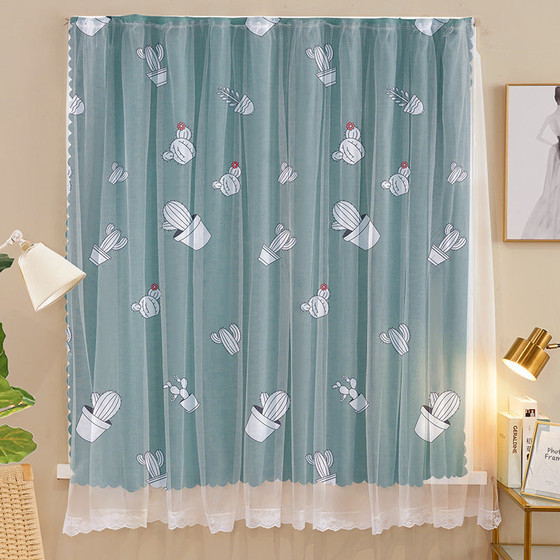 No-Drill Installation Simple Curtain for Bedroom Blackout with Rod, Complete Set for Small Windows, Bay Window Covering Fabric, Rental Room Door Curtain