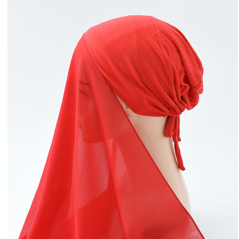 Rayon Adjustable Headscarf Hat, Chiffon Base Cap, Women's Thin Breathable Sweat-Absorbent Headscarf Scarf All-In-One Head Wrap
