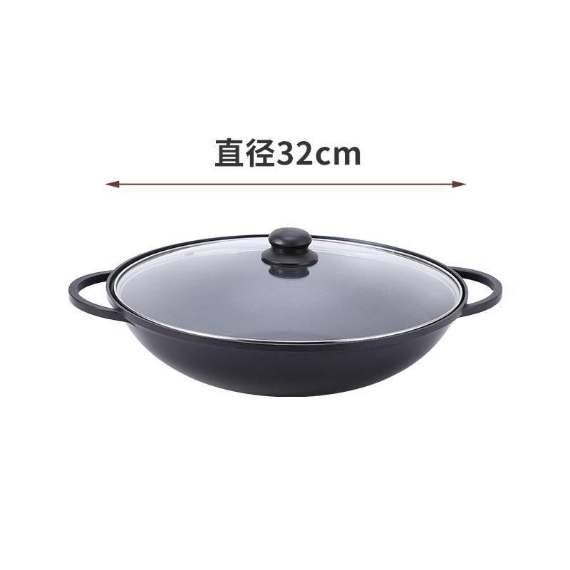 Household Double-Bottomed Aluminum Alloy Double-Ear Wok Gas Induction Cooker Non-Stick Pot Soup Pot Restaurant Pot Dry Pot Stew Pot