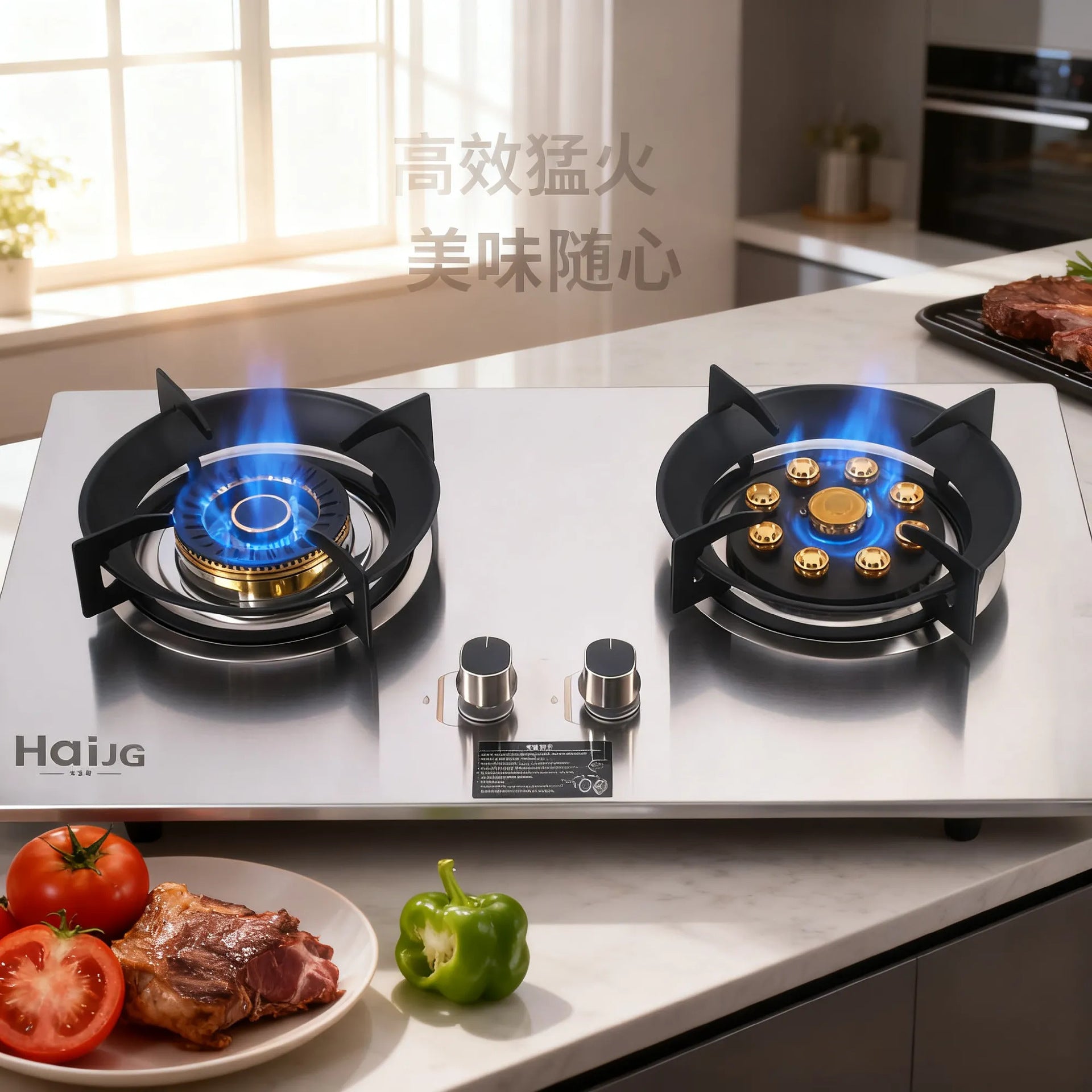 Factory Direct Supply Household Stainless Steel Double Gas Stove, Fierce Fire Yin-Yang Double Stove, Flameout Protection Natural Gas Liquefied Gas