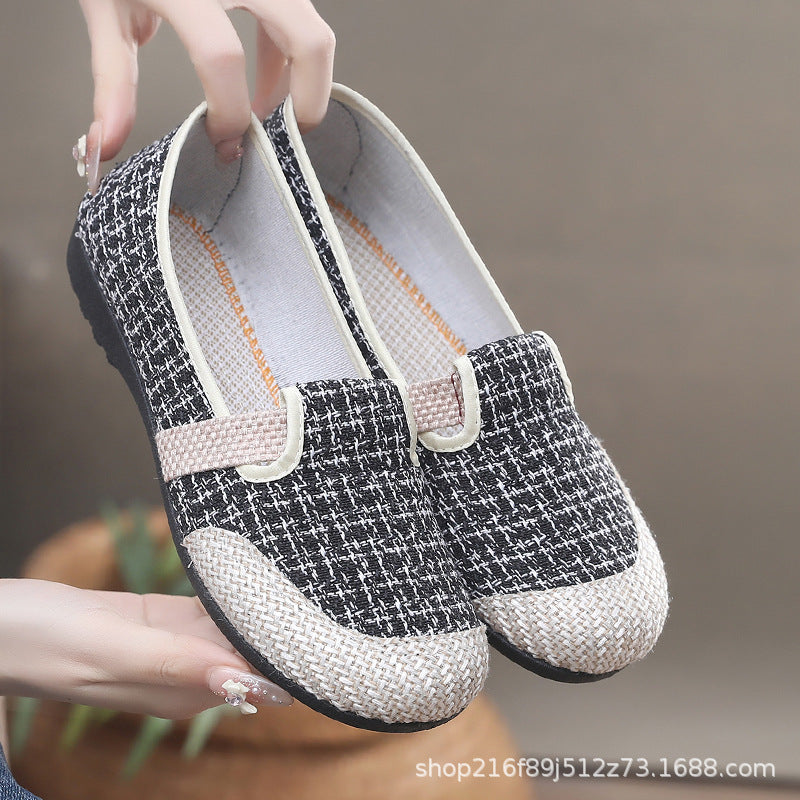 Beijing cloth shoes retro Chinese style slip-on women's shoes spring and autumn ethnic breathable flat shoes mother work shoes