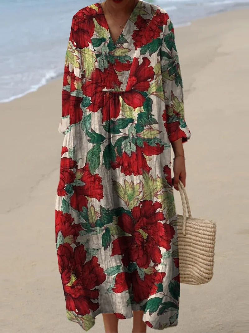 2025 Cross-Border Independent Station Amazon Long Sleeve Shirt Dress Women's Casual Floral 3D Printed Sleeve Long Skirt